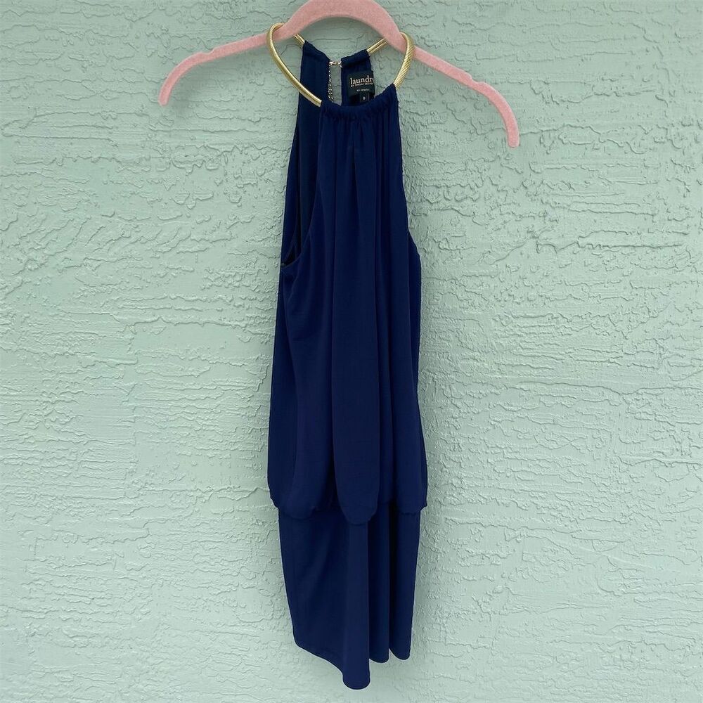 Laundry by Shelli Segal Women's Halter Dress Navy Gold Size 0 Sleeveless
